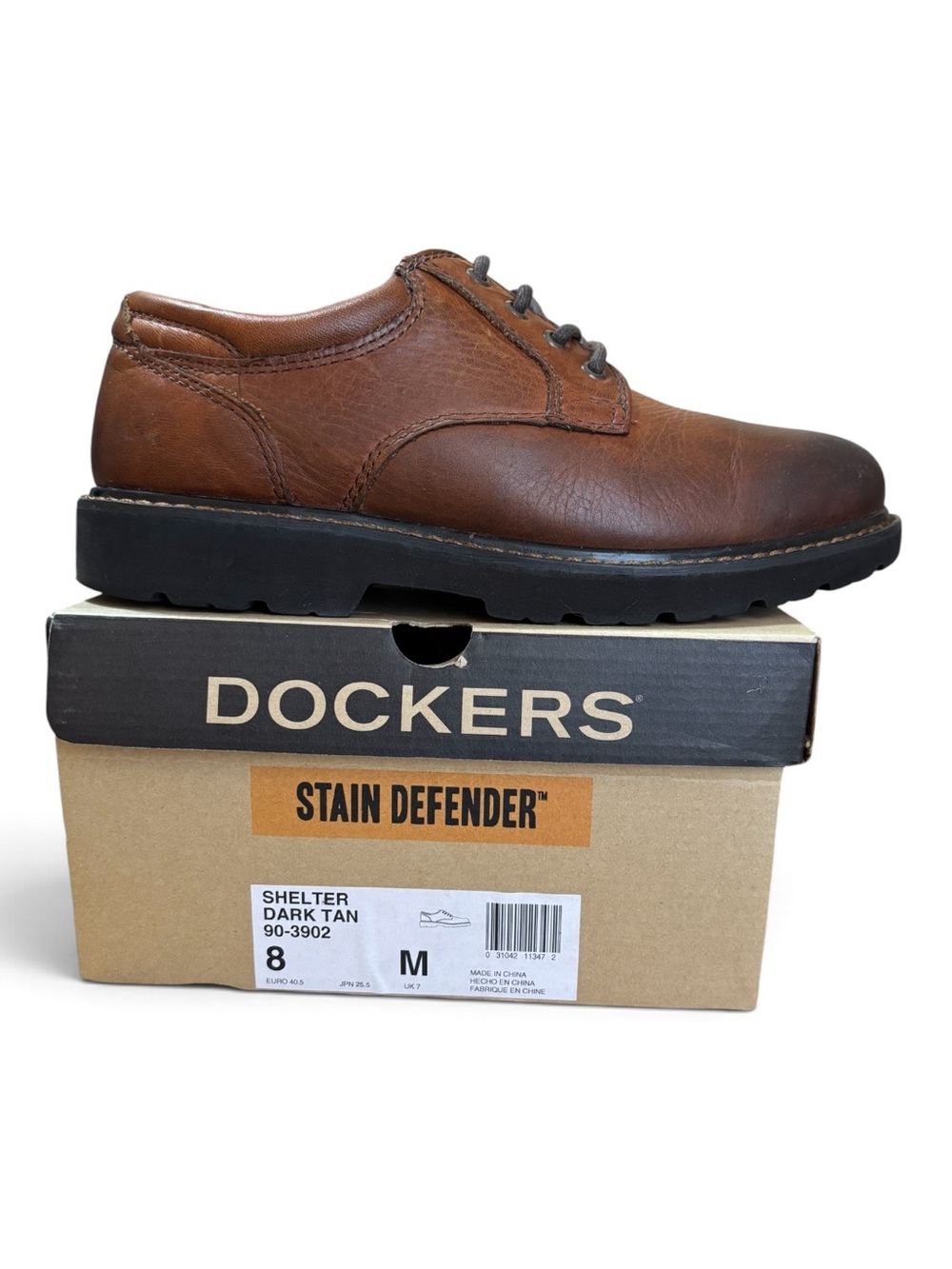 Dockers Men’s Shelter Oxford Shoes 90-3902 Dark Tan Leather Size 8 Boxed